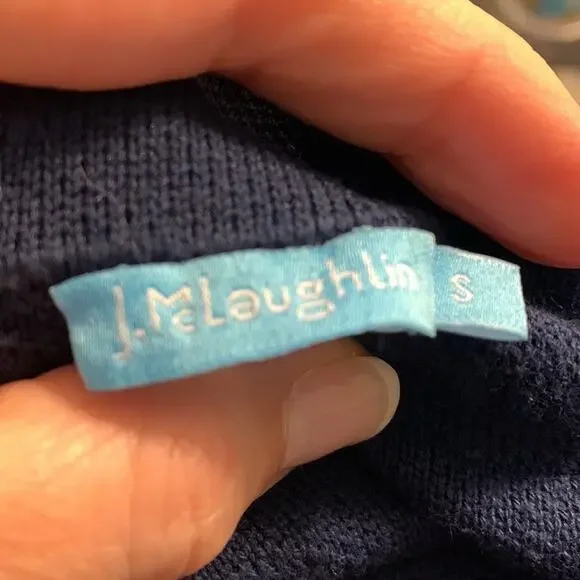 J. McLaughlin Raised Coral Print Navy 3/4 Sleeve Cropped Knit Cardigan - Picture 2 of 5